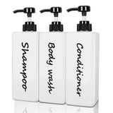 DIDROOM Şampuan ve saç kremi dağıtıcı (3'lü set, 765 g) modern doldurulabilir şampuan pompalı şişeler, duş sabunu için – boş şampuan kremi vücut yıkama dispenseri seti – şık kalıcı etiketler – banyo için
