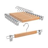 Die Grup 10 Adet 36 cm Doğal Ahşap Elbise Askısı, Sağlam ve Parlak Pantolon Askısı, Pantolon, Şort, Etek, Çorap, Iç Çamaşırı Için, Kaymaz Klipsli ve Döner Kancalı - Renkli