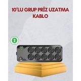 Die Grup 10 Prizli Uzatma Kablosu Termal Koruma USB Type-C Hızlı Şarj 2500W