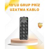 Die Grup 10’lu Çoklu Priz Termal Korumalı USB Type-C Çıkışlı 2500W Uzatma Kablosu