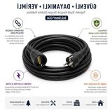 Die Grup 15 Metre Uzatma Kablosu, 3x2.5mm Topraklı Siyah Kauçuk Yapıda - Çok Renkli