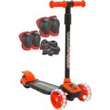 Die Grup 3 Tekerlekli Işıklı Çocuk Scooter-Turuncu- Işıklı Ayarlanabilir 3-7 Yaş + Koruyucu Set