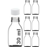 Die Grup 30 ml Sızdırmaz Kapaklı Şeffaf Shot Şişesi 30 cc Ginger Şat Beyaz Cam Şişe 6 Adet (Kilitsiz Plastik Beyaz Kapak)