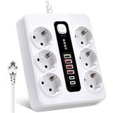Die Grup 3000W 6'lı Priz Uzatma Kablosu - 4 Usb, 2 Type-C Giriş - Çok Renkli - 1
