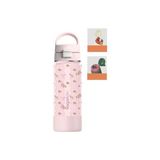 Die Grup 550 ml Desenli Tek Kapak Çift Kullanım Pipetli Rahat Içim Kulplu Paslanmaz Çelik Termos 1109-550ML Pembe