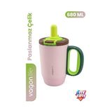 Die Grup 680 ml Tek Kapak Çift Kullanım Pipetli Rahat Içim Kulplu Paslanmaz Çelik Termos Mug FFVGN1113-680ML Pembe