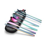 Die Grup 8 Parça Çantalı Yolculuk Çatal Bıçak Kaşık Pipet Chopstick Seti Kamp Okul Ofis Tatil Paslanmaz Çelik Renkli