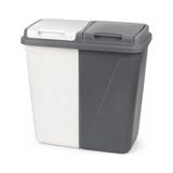 Die Grup 90 Litre Çift Bölmeli Kirli Çamaşır Sepeti | 2 x 45 L Kapasiteli | Kapaklı Plastik Çamaşır Sepeti | Beyaz ve Renkliler Için Ayrı Bölmeli | 60 x 58 x 38 cm | Gri-Beyaz - 00-Siyah - Beyaz
