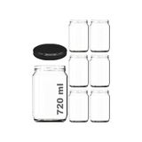 Die Grup Afracam 720 ml Şeffaf Kavanoz 720 cc Konserve Metal Siyah Kapaklı Cam Kavanoz 6 Adet