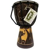 Die Grup Ahşap Djembe, 30 Cm, Mahoni Ağacı ve Keçi Derisi, Otantik Çalgı, Model 006, Fil Figürlü, Dekoratif Davul