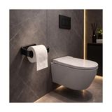 Die Grup Alper Banyo Siyah Lamalı Tuvalet Kağıtlığı, Hem Yapışkanlı Hem Vidalı Montajlı Wc Kağıt Askılığı, Açık Uç Tasarımlı Banyo Tuvalet Kağıdı Tutucu, Mat Siyah Modern Kağıtlık - Altın