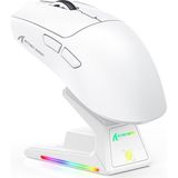 Die Grup Attack Shark X1 Kablosuz Gaming Mouse – Dokunmatik Rgb Şarj Standlı, 53G Süper Hafif Fare, Pixart PAW3395PRO Sensör, 40000 Dpı, Bt/2.4g/kablolu Üçlü Mod, Windows/xbox/ps/mac Uyumlu – Beyaz - Adaçayı