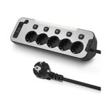 Die Grup Bağımsız Anahtarlı 5'li Işıklı Akım Korumalı Çoklu Priz 4000W, 2x USB - 2x Type-C Giriş, Metal Ön Panel Uzatma Kablosu Köşe Beşli Priz, Topraklı, 2 Metre Kablo - Renkli - 1