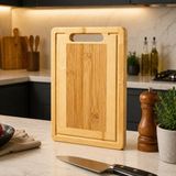 Die Grup Bambu Kesme Tahtası Su Yollu Doğal Ahşap Kesim Panosu 30X20 32X22 34X24 cm Seçenekli 1.8 cm Kalın Dayanıklı Bıçak Dostu Antibakteriyel Mutfak Doğrama Tahtası (32 x 22 Cm) - 0 - 19 L