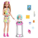 Die Grup Barbie Aksesuarlarla Birlikte Gelen Barbie Skipper Bebek ve Oyun Seti, Yemek Zamanı Temalı Bebek Bakıcılığı Seti, Renk Değiştiren Oyuncak, HTK35