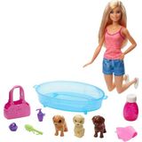 Die Grup Barbie Bebek ve Aksesuarları - 3 Yavru Köpekli Oyun Seti, Hayvancıklar Için Küvet ve Aksesuarlar GDJ37 - Ahşap