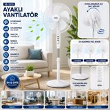 Die Grup Beyaz 5 Pervane - 16 Inc Ev - Ofis Kompakt - Sessiz - Üç Kademe 140CM Yükseklik Ayaklı Vantilatör SF-6789 (5324)