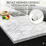 Die Grup Beyaz Mermer Desenli Yapışkanlı Tezgah Folyosu (3 Mt.x 60 Cm)