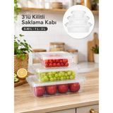 Die Grup Beylini 3'lü Kilitli Saklama Kabı Iç Dış Kullanım 0.40 | 1 | 2 Litre Yer Kaplamaz Dikdörtgen Erzak Meyve Yiyecek Salata Saklama Kutusu - Abanoz