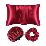 Die Grup Bordo Saten Bone ve Yastık Kılıfı Seti, Saç ve Cilt Dostu Güzellik Paketi - Çok Renkli - 10*10 CM