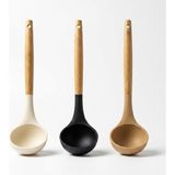 Die Grup Deconox 30 cm Bambu Saplı Silikon Kepçe, Derin Hazneli Servis Kepçesi, Çorba Sulu Yemek Sos ve Bakliyat Için Mutfak Kepçesi, Askı Delikli, 3 Renk Asorti Karışık Gönderim