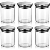 Die Grup Deconox 6 Lı Kare Cam Kavanoz Seti, Paslanmaz Çelik Kapaklı Şeffaf Saklama Kabı, Baharat ve Kuru Gıda Organizeri, 9cm x 6,5 cm 200ML - 001-Renkli - 1 Adet - 0,21 L