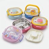 Die Grup Deconox 700 ml Paslanmaz Çelik Yemek Kabı, 3 Bölmeli Kilitli Lunch Box, Çatal Kaşık Dahil Renkli Desenli Saklama ve Taşıma Kabı - Adaçayı