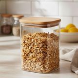 Die Grup Deconox 900ML Sızdırmaz Vakumlu Bambu Kapaklı Borosilikat Cam Kavanoz – Hava Geçirmez & Dayanıklı Gıda Saklama Kabı (10CM x 13CM)