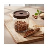 Die Grup Deconox Akasya Kapaklı Çizgili Cam Kavanoz (450 Ml) | Hava Geçirmez, Modern Fitilli Tasarım Gıda Saklama Kabı | Baharat, Kuruyemiş, Atıştırmalık ve Kahve Kavanozu (9X10 Cm)