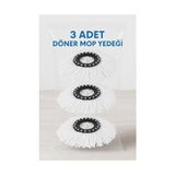 Die Grup Döner Başlıklı Mop Yedeği 3 Lü Set Mikrofiber Döner Paspas Yedek
