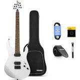 Die Grup Donner Katı Gövde Elektro Gitar, DMT-100 39 Inç Metal Elektro Gitar, H-H Manyetikli Inşaat Kiti, Çanta, Teller, Askı, Kablo, Rock Müzik Severler Için Tel Amortisör (Beyaz)