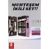 Die Grup Elektrikli Manikür Pedikür Seti Ikili Set 12 Parça Tırnak Bakımı Törpü Protez Çıkarma