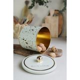 Die Grup Evle-Terrazo Desenli Yuvarlak Metal Saklama Kabı, Erzak Saklama Kabı - Organizer Kutu 14 cm x 12,5 cm (Terrazzo Cream) - Abanoz - 14 x 12,5 cm
