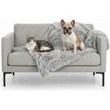 Die Grup Furhaven Köpek Örtüsü, Su Geçirmez, Sakinleştirici, Pelüş, Uzun, Suni Kürk ve Kadife, Yıkanabilir, Sis Grisi, Beden M - 001-Renkli - 10 x 10 cm