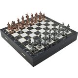 Die Grup Gifthome Orta Boy Metal Ispanyol Satranç Takımı Antik ve Mermer Desenli Sandıklı Mdf Tahtası (36X36X6 Cm.) - Acı Kahverengi