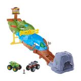 Die Grup Hot Wheels Monster Trucks Bigfoot ve Gunkster, Kolayca Saklama Özelliğiyle Monster Trucks Yıkım Pisti, HJG32