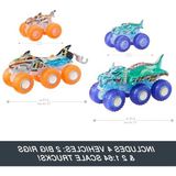 Die Grup Hot Wheels Monster Trucks Toy Truck & Big Rig Multipack, 1:64 Ölçekli Mega-Wrex & Tiger Shark ile Eşleşen Power Smashers Deco