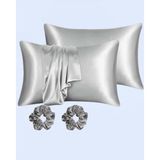 Die Grup Ipeksi Saten 50X70 cm Yastık Kılıfı 2 Adet, Kıvırcık Saçlar,dalgalı ve Düz Saçlar, Bordo 2 Adet Hediye Saten Toka,cilt Dostıu,cilt Bakım,kozmetik,hediyelik,çeyizlik Kullanılabilir (Gri) - Çok Renkli - 10*10 CM