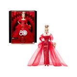 Die Grup Işıltılı Kırmızı Tül Elbisesi, Damla Küpeleri ve Tül Eldivenleri ile Sarı Saçlı Barbie Signature Bebek, Koleksiyona Uygun Mattel 80. Yıl Dönümü Bebeği, JBJ17