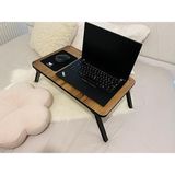 Die Grup Katlanır Laptop Sehpası, Telefon ve Tablet Bölmeli, Modern Tasarım - Ahşap - Bej - Siyah