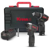 Die Grup Kress KUG02 12VOLT/2.0AH. Li-Ion Çift Akülü Kömürsüz Profesyonel Şarjlı Darbeli Matkap + Kömürsüz Darbeli Tornavida Kombo Set