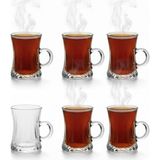 Die Grup Lüks Kulplu Çay Fincanı 6 Adet | Kristal Berraklığında Cam | Estetik ve Ergonomik Tasarım Çay Bardağı Seti - 00-Siyah - Beyaz