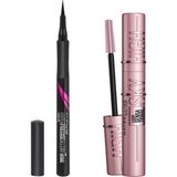 Die Grup Maybelline New York Hyper Precise Eyeliner - Black + Lash Sensational Sky High Maskara - 001 Brown