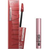 Die Grup Maybelline New York Super Stay Vinyl Ink Uzun Süre Kalıcı Likit Parlak Ruj 35 Cheeky & Mini Lash Sensational Sky High Maskara Makyaj Seti - 001 Brown