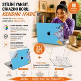 Die Grup Mcstorey MacBook Air 13 Inç M1 A2337 Şeffaf Kılıf, Kristal Hard Case 3'lü Premium Koruma Seti, 3m Cats Tasarım Sticker + Usb-C USB Adaptör, Ince Hafif Darbe ve Çizilme Korumalı, Tam Uyum Açık Yeşil - 0-Koyu Mavi - 1 Adet
