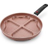 Die Grup Papilla Redio Romantik 24 cm Kalpli Pankek ve Omlet Tavası - 4 Gözlü, Çıkarılabilir Saplı Yanmaz Yapışmaz Bölmeli Tava (Pembe)