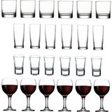 Die Grup Paşabahçe 24 Parça Bardak Viski Rakı Shot ve Şarap Bardağı Seti - 00-Siyah - Beyaz