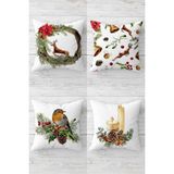 Die Grup Pelangi Geyik Mum Yılbaşı Gizli Fermuarlı Kırlent Kılıfı Koltuk Yastık Kılıfı TAKIM(4ADET), Beyaz-Yeşil 45 x 45 - Çok Renkli - 10*10 CM