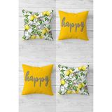 Die Grup Pelangi Limon Desenli ve Happy Yazılı Gizli Fermuarlı Kırlent Kılıfı Koltuk Yastık Kılıfı TAKIM(4ADET), Sarı-Yeşil 45 x 45 - Çok Renkli - 10*10 CM