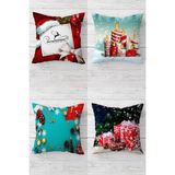 Die Grup Pelangi Noel Baba Yılbaşı Christmas Gizli Fermuarlı Kırlent Kılıfı Koltuk Yastık Kılıfı TAKIM(4ADET), Kırmızı-Yeşil 45 x 45 - Çok Renkli - 10*10 CM
